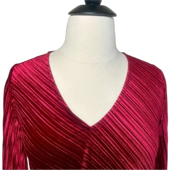 NWT Womens Plus Alfani Red Ribbed Velvet Blouse Top - Picture 3 of 6